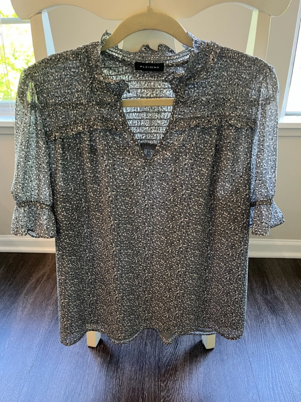 Pleione Blue Floral V-Neck Blouse